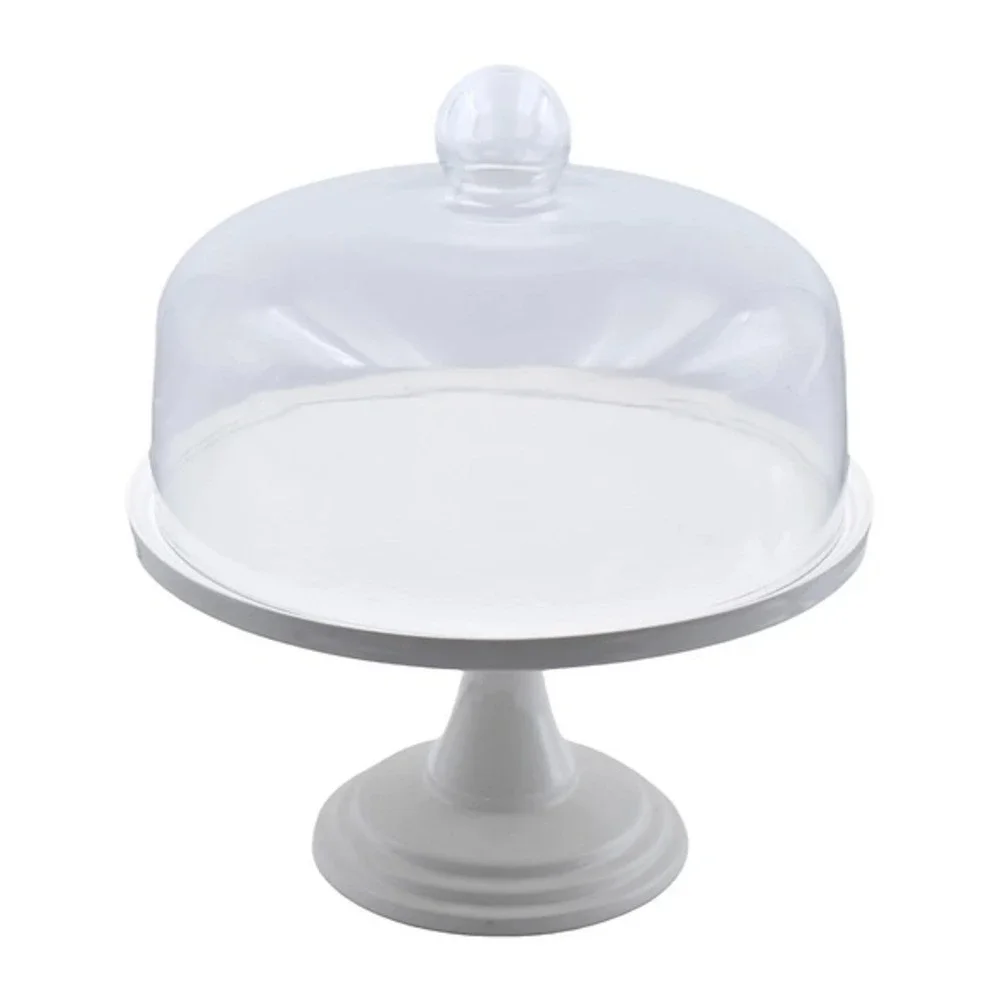 Temp-tations Woodland Ceramic Pedestal Cake Stand with Dome Glass Lid White‎